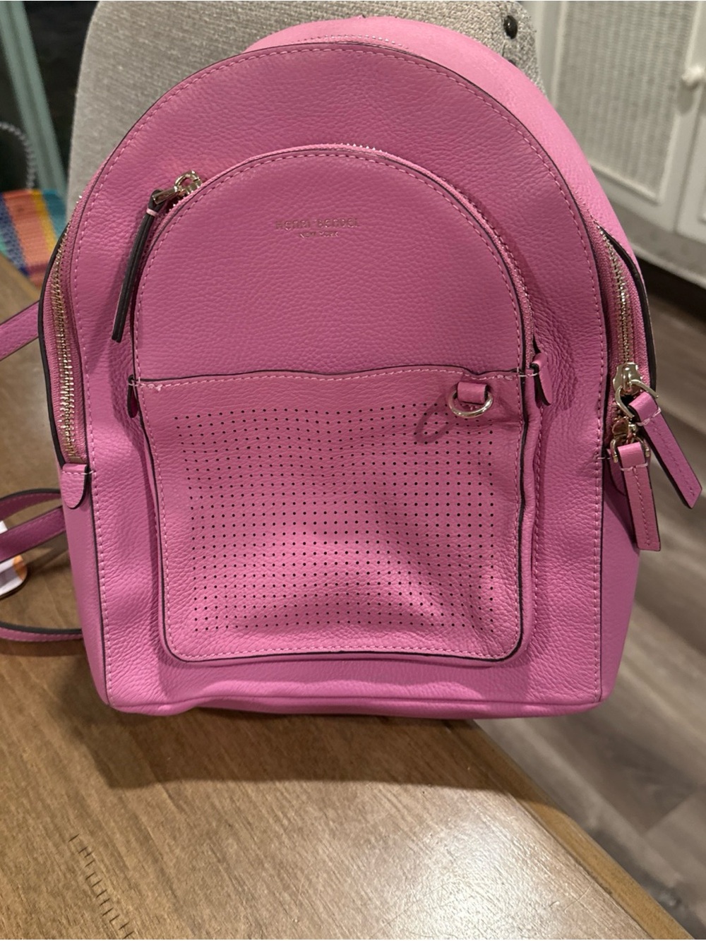 henri bendel Pink Perforated Leather Backpack